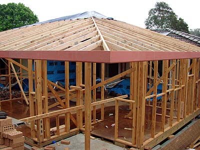 The roof trusses are up.